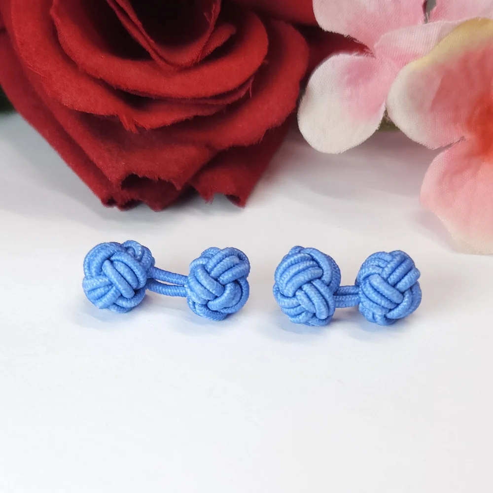 Vintage Baby Blue Silk Knit Cuff Links in Original Box
